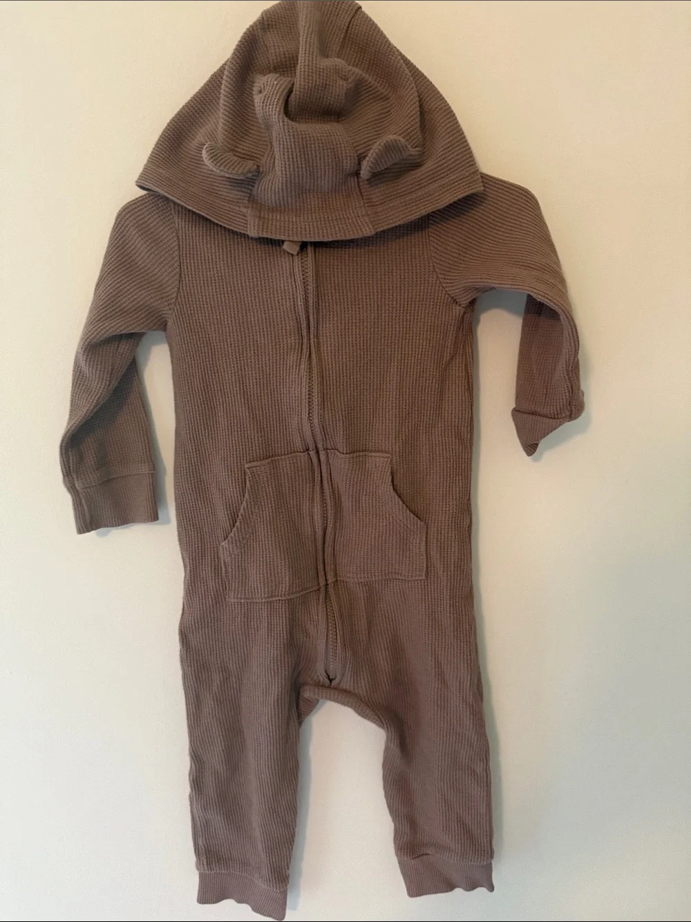 Carter's Brown Waffle-Knit Hooded Baby One-Piece
